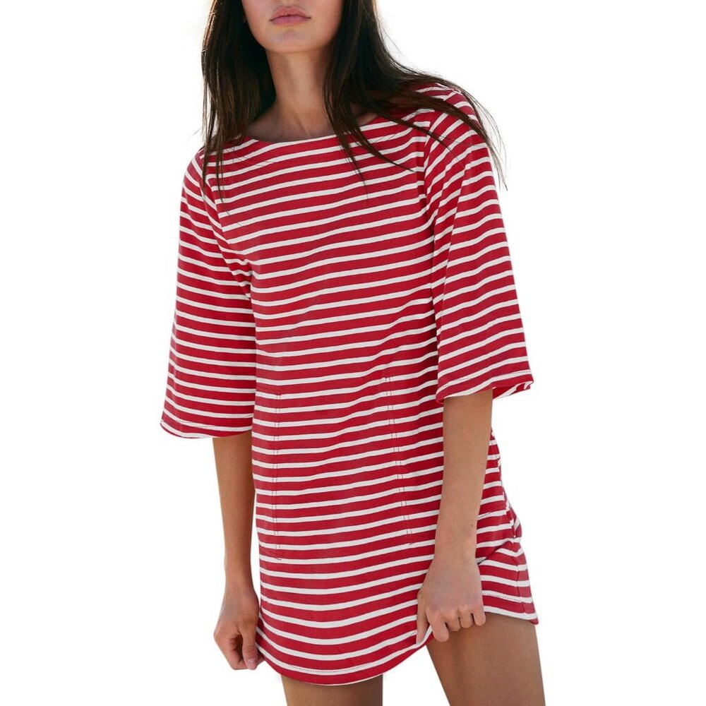 Women’s Cotton T Shirt Dress Casual Summer Mini Pockets Short Sleeve